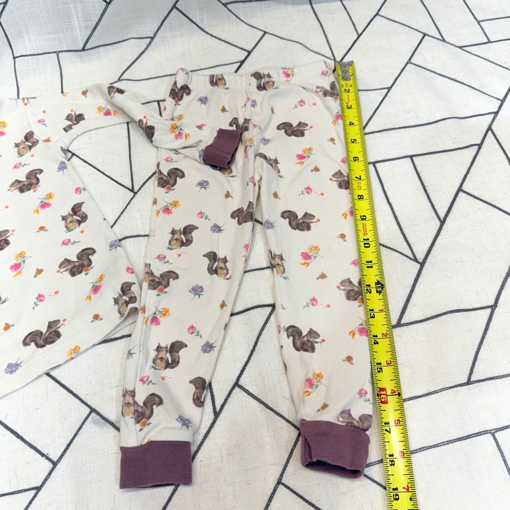 Burts Bees‎ Baby Pajamas 3T Organic Cotton Squirrel Floral Sleepwear Set Cream - Picture 5 of 10